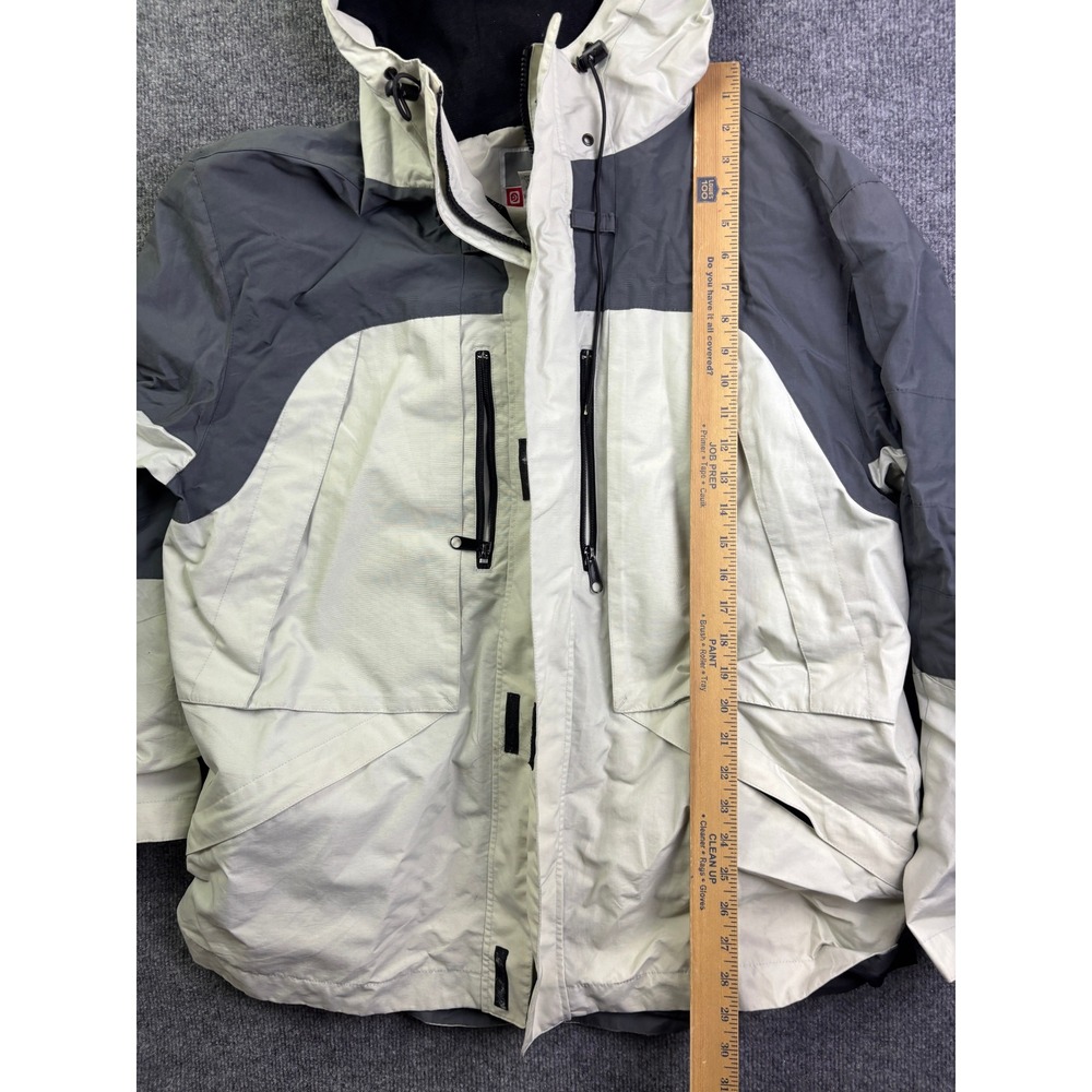 Vintage OP Ocean Pacific Hooded Jacket Mens L Grey Colorblock Nylon Windbreaker - Picture 3 of 8